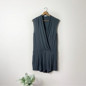 [Helmut Lang] Women's Dark Gray Elastic Waist  Draped Neck Sleeveless Romper